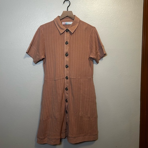 Free People Beach New Afternoon Ribbed Button-down  Mini Dress - Picture 2 of 6